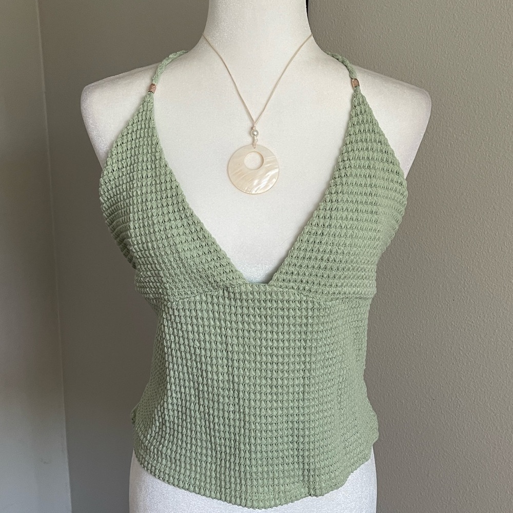 Sleeveless Knit Halter Top - Sage Green Size 2X